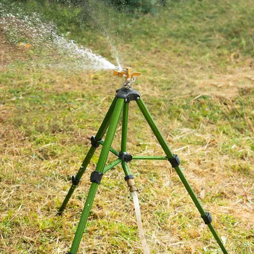 Miniatura 5 de Hourleey Aspersor de impacto en base de trípode, rociadores de latón resistentes para patio, césped, jardín, cobertura de área grande de 0 a 360