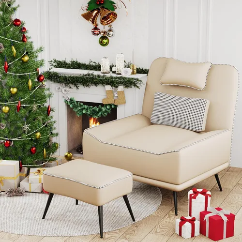 Miniatura 3 de ALISH Silla decorativa moderna con otomana, silla tapizada y juego otomano, cómodo sofá individual con cojín extraíble para sala de estar
