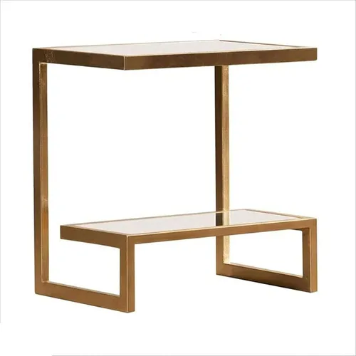Mesa de Centro Mesa de centro en forma de G, mesa auxiliar cuadrada creativa, parte superior de vidrio y metal con acento e acento decorativo para