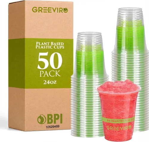 Miniatura 10 de Vasos de Plástico Transparente Compostables Ecológicos a Base de Plantas de 12 oz, Gruesos, Reutilizables, Desechables para Café Helado
