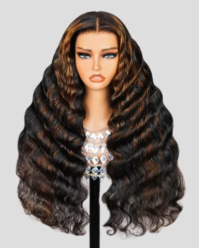 MEGALOOK 1BP30 - Pelucas de cabello humano prearrancadas, sin pegamento, precortadas con cierre de 6 x 5, con reflejos, ondas profundas sueltas