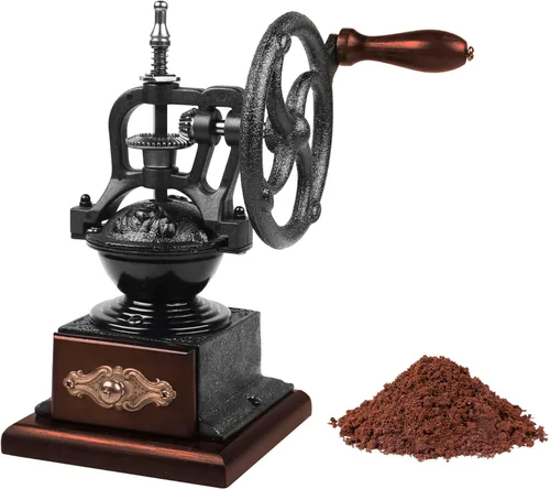 Molinillo de café manual de rebabas, molinillo de café de manivela de madera estilo vintage para el hogar