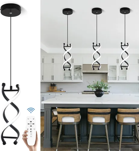 CANEOE Luminaria Colgante LED en Espiral, Lámpara Colgante LED Integrada Moderna Regulable de 15W, Altura Ajustable para Isla de Cocina, Luminaria