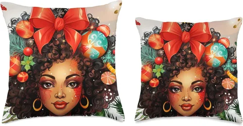 Miniatura 3 de Black women Christmas ornament melanin curly hair Melanin Christmas Queen Xmas Black Girl Magic Ornament Throw Pillow, 16x16, Multicolor
