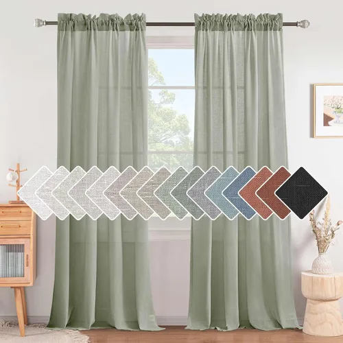Miniatura 38 de H.VERSAILTEX Cortinas de Lino con Textura Filtradoras de Luz para Tratamiento de Ventanas de Sala de Estar, Cortinas Naturales Duraderas