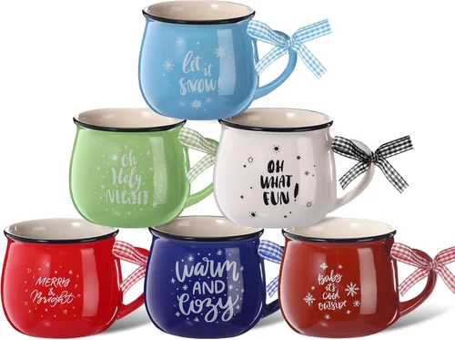 Miniatura 10 de Sawysine Juego de 6 tazas de café de Navidad, tazas de cerámica de 12 onzas, regalo de chocolate caliente para familiares, mamá, mujer, amiga, casa