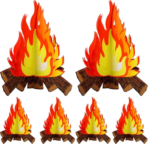 Miniatura 8 de Boao Juego de 6 decoraciones de llama falsa de fuego falso, decoración de campamento de cartón 3D, llamas artificiales, decoraciones de fuego