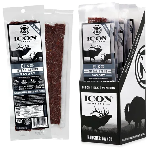 Miniatura 7 de ICON Meats - Tiras de carne seca de bisonte y carne de res, sabor original, 8 paquetes por caja, 2 tiras por paquete, aprobadas por el USDA, palitos