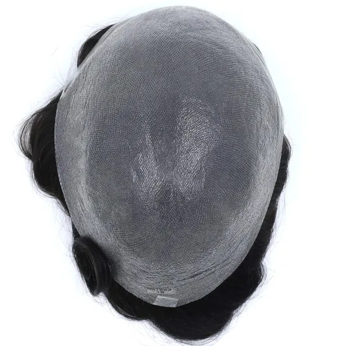 Miniatura 7 de HAIR NATURE Toupee para hombres, sistemas de reemplazo de cabello humano, 0.001 in piel ultra fina V-looped Jet Black piezas de cabello 8x10#1