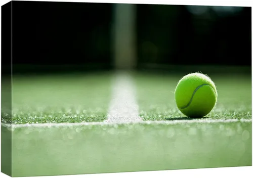 Miniatura 23 de .Wall26, lienzo de pared con pintura de pelota de tenis sobre piso de cancha. Balón de fútbol