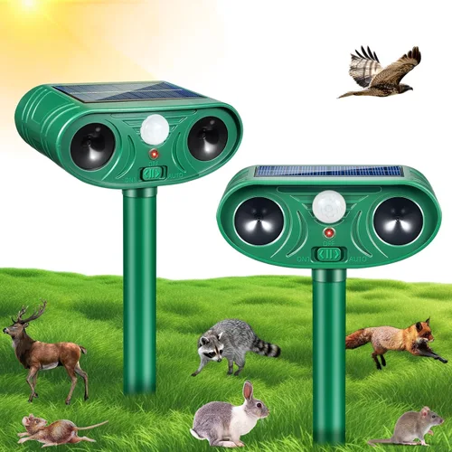 Repelente solar de animales ultrasónico actualizado 2026 para exteriores, paquete de 2 repelentes de ciervos impermeables IP65 y disuasorio de gatos