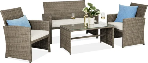 Miniatura 19 de Best Choice Products juego de muebles de mimbre para patio al aire libre, 4 piezas, para conversación en el patio trasero con mesa de café, cojines