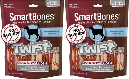 Miniatura 11 de SmartBones Smart Twist Sticks, Palitos masticables sin piel cruda para perros, hechos con pollo real, 50 palitos, 9.7 onzas (Paquete de 1)