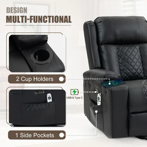 Miniatura 5 de Silla reclinable eléctrica para personas mayores con masaje por vibración y calefacción lumbar, sofá individual eléctrico de piel sintética