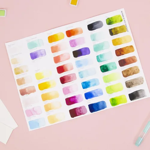Miniatura 7 de Craftelier - Pastillero de acuarela con surtido de 48 colores + pincel de agua con depósito de agua para caligrafía, letras o medios mixtos y otras