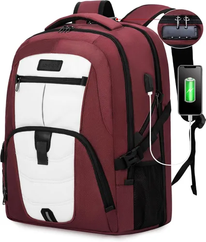 Miniatura 14 de LOVEVOOK Mochila grande de viaje y para laptop, impermeable, antirrobo, con cerradura y puerto de carga USB, para negocios, hombres, mujeres, Negro