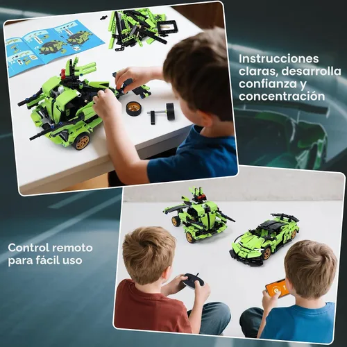 Miniatura 2 de IQKidz Kit de bloques de construcción STEM para niños - Auto de carreras con control remoto y robot de juguete 2 en 1, gran regalo para niños
