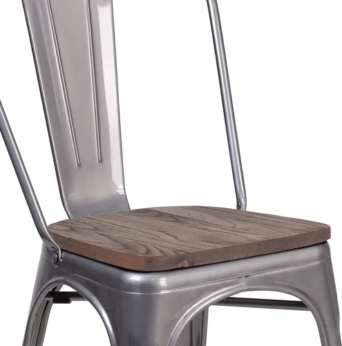 Miniatura 9 de Merrick Lane Silla de comedor apilable con respaldo de listones verticales de metal, marco recubierto transparente, asiento de madera de olmo