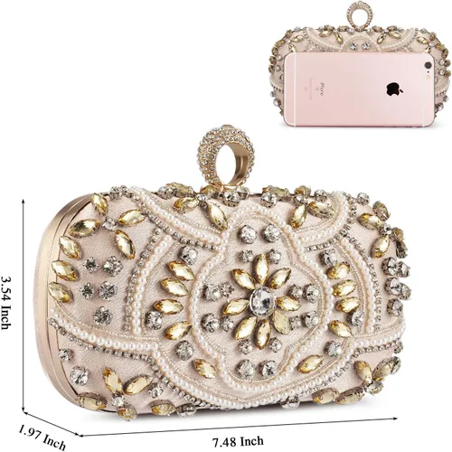 Miniatura 3 de UBORSE Bolsos de mano de cristal con cuentas para mujer, bolsos de noche formales con diamantes de imitación para boda, graduación, cóctel, fiesta
