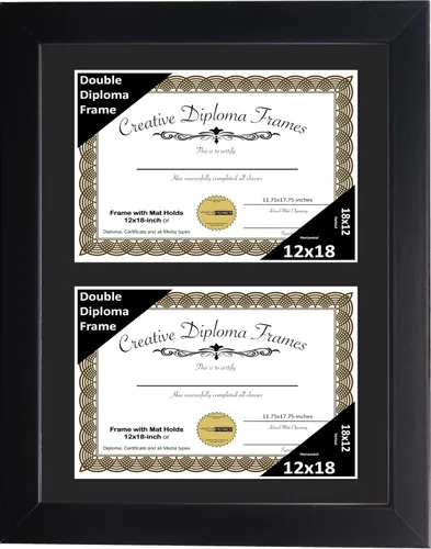 Miniatura 22 de Creative Picture Frames Marco de diploma doble clásico negro de 6 x 8 pulgadas con vidrio negro y colgador de pared instalado