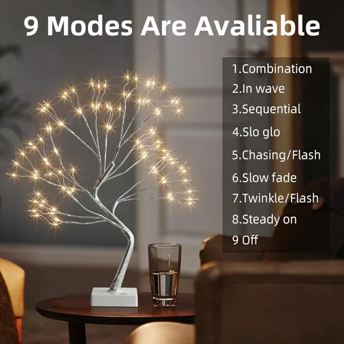 Miniatura 6 de PEIDUO Árbol de luces de hadas, 108 árboles iluminados LED para decoración interior, árbol de Navidad con 9 modos y temporizador, árbol de espíritu