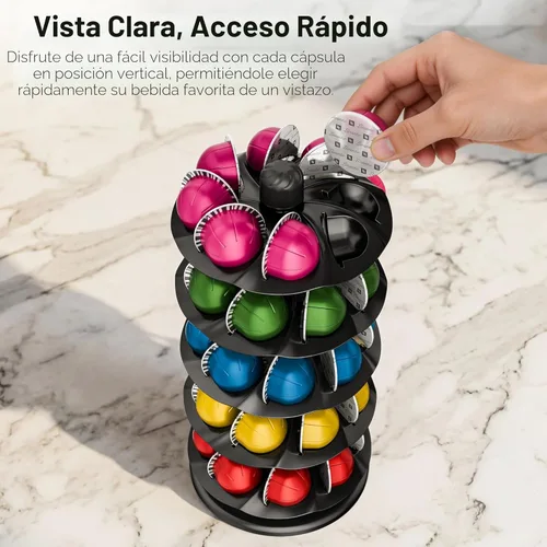 Miniatura 7 de EVERIE Organizador giratorio de cápsulas de café para carrusel compatible con 40 cápsulas Nespresso Vertuoline (negro)