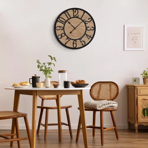 Miniatura 5 de Maxstar Reloj de pared para sala de estar, estilo rústico silencioso con número arábigo, funciona con pilas, relojes de pared decorativos para Negro