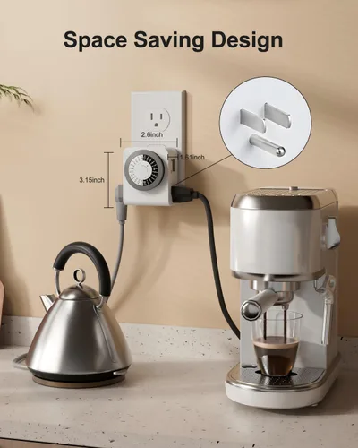 Miniatura 6 de BN-LINK Temporizador de salida con 2 enchufes con conexión a tierra, temporizador de luz mecánico para enchufe eléctrico interior, 24 horas, 3