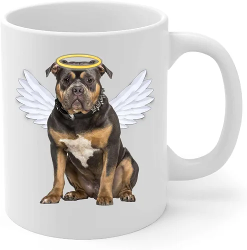 Black Tan American Bully Angel Wings Taza de café conmemorativa – Regalos de condolencias para los amantes de los perros, taza blanca de 11 onzas