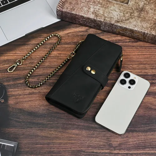 Miniatura 90 de Genuino Caballo Loco Cuero Regalo de Viaje Moneda Bolsillo Tarjetero Organizador Largo Cadena Rfid Cartera Monedero Con Broche Para Hombres Hombres