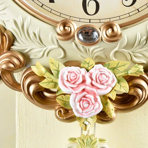 Miniatura 3 de Reloj de pared Silencioso Estilo Europeo Sala de estar Decoración del Hogar Dormitorio Relojes de Cuarzo Flor Tallado Retro Swing Reloj