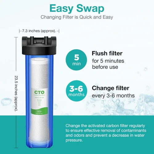 Miniatura 7 de SimPure Cartuchos de filtro de agua para toda la casa, 5 micrones, 20 x 4.5 pulgadas, bloque de carbón activado CTO, para DB20P, FC25B, CTO20BB