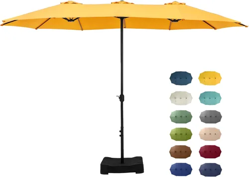 Miniatura 11 de GREEN PARTY Sombrilla de patio rectangular de 15 pies con base incluida, sombrilla de mesa de doble cara con manivela, sombrillas grandes