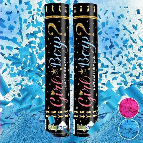 Miniatura 3 de Cañones de polvo de confeti para revelación de género, biodegradables, poppers de revelación de género azul para niño y rosa para niña - Bomba
