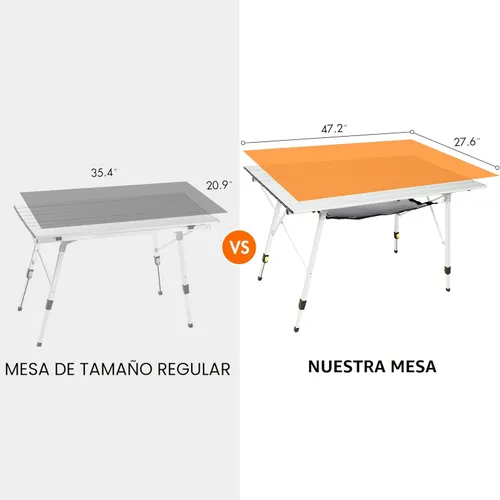 Miniatura 3 de PORTAL Mesa de Camping Portátil Plegable con Patas Ajustables, Mesa Plegable de Aluminio Enrollable con Bolsa de Transporte para Exteriores, Playa