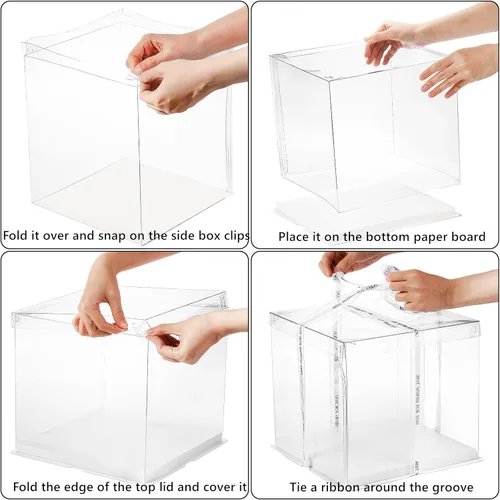 Miniatura 4 de 6 cajas transparentes para pasteles con cinta de 2 capas de 10 x 10 x 10 pulgadas, caja transportadora de pasteles transparente con tapas, cajas
