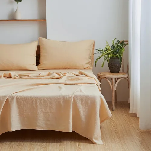 Miniatura 2 de Simple&Opulence Juego de sábanas de lino 100% tamaño King, 4 piezas de sábanas de lino francés natural, ropa de cama transpirable suave y duradera