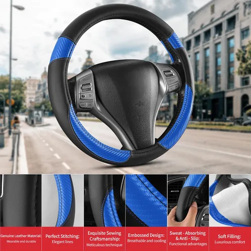 Miniatura 8 de Funda antideslizante de piel de napa para volante de automóvil, accesorios universales para automóvil para mujeres y hombres, apto para SUV de 14