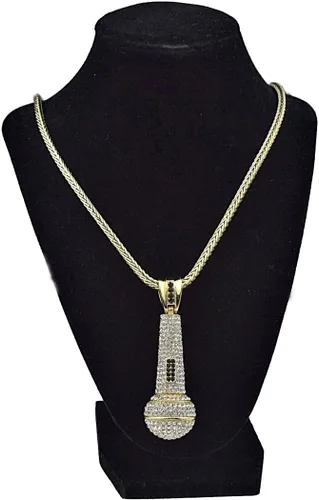Miniatura 4 de Colgante de micrófono con acabado de oro helado con dije de micrófono con cadena Franco de 36 pulgadas Hip Hop, Metal