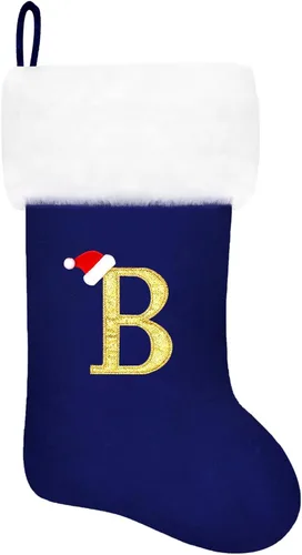 Miniatura 105 de Calcetines de Navidad bordados de 20 pulgadas con monograma, terciopelo negro con puño de felpa blanca supersuave, adornos clásicos para decoración