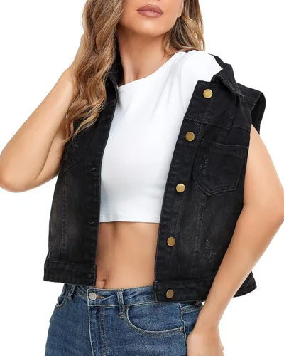 Miniatura 47 de Xeoxarel Chaleco de mezclilla para mujer, chaqueta vaquera sin mangas (XS-XXL)
