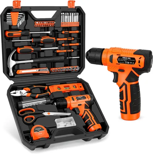 Juego de herramientas de 139 piezas – Kit de herramientas con taladro atornillador inalámbrico de 8V en estuche de almacenamiento ToolBox, juego de