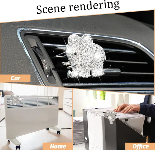 Miniatura 6 de Frienda - Accesorios brillantes para coche con elefante de imitación de diamante, ambientador para decoración interior del coche para mujeres, clip