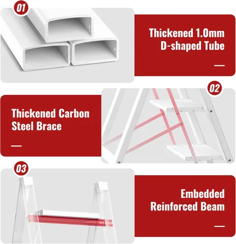 Miniatura 3 de Escalera de 4 escalones, taburete plegable de aluminio con pedal antideslizante resistente y ancho, escalera portátil ligera para uso en el hogar