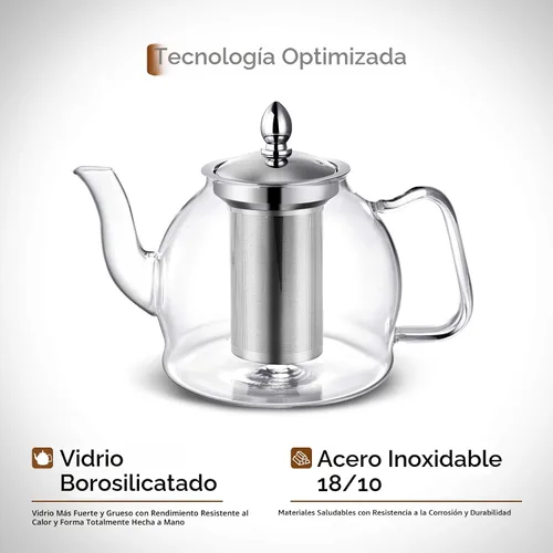 Miniatura 2 de HIWARE Tetera de vidrio de 33.8 fl oz con infusor extraíble, hervidor de té seguro para estufa, juego de té de hojas sueltas y florecientes