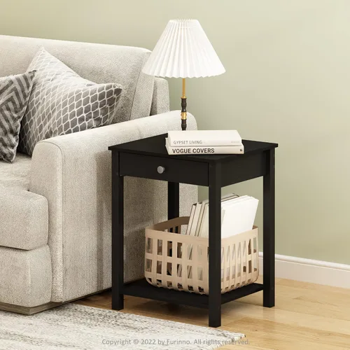 Miniatura 2 de Furinno Classic - Mesa auxiliar con cajón, paquete de 1 unidad, americano