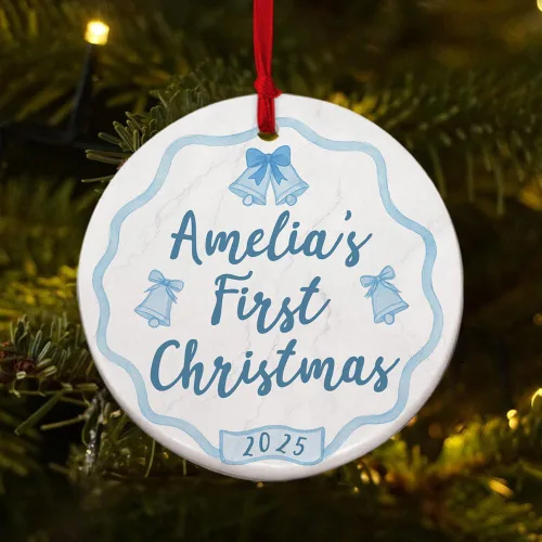 Adorno personalizado de cerámica para la primera Navidad del bebé 2025 – Recuerdo navideño de copo de nieve personalizado con nombre, nuevo adorno