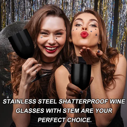 Miniatura 6 de Geiserailie - Paquete de 3 copas de vino de acero inoxidable de 10 onzas con tapa y pajilla, vaso de vino con aislamiento de doble pared con cepillo