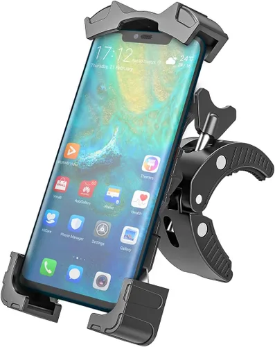 Soporte para teléfono de bicicleta, apto para manubrios de bicicleta y motocicleta, rotación de 360°, fácil instalación y liberación rápida,