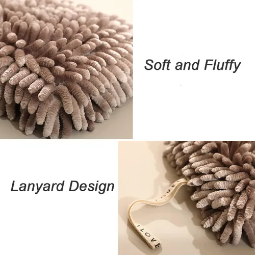Miniatura 4 de Paquete de 2 toallas de mano colgantes de chenilla, toallas de mano de microfibra súper absorbentes, toallas de mano de felpa suave de secado rápido